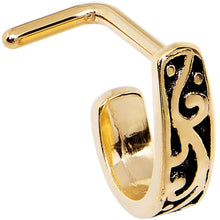 Load image into Gallery viewer, 18 Gauge 5/16'' Gold PVD Swirl Deco Faux Hoop L Shaped Nose Ring