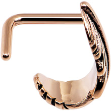 Load image into Gallery viewer, 18 Gauge 5/16'' Rose Gold PVD Feather Faux Hoop L Shaped Nose Ring