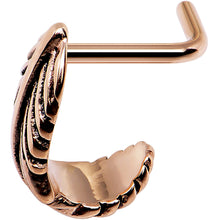 Load image into Gallery viewer, 18 Gauge 5/16'' Rose Gold PVD Feather Faux Hoop L Shaped Nose Ring
