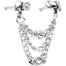Load image into Gallery viewer, 20 Gauge 1/4'' Clear Gem Elephant Chain Dangle Double Nose Bone