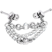 Load image into Gallery viewer, 20 Gauge 1/4'' Clear Gem Elephant Chain Dangle Double Nose Bone