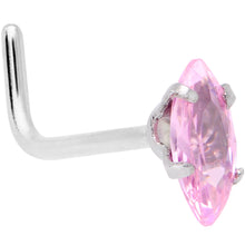 Load image into Gallery viewer, 20 Gauge 1/4'' Pink CZ Gem Ellipse L Shape Nose Ring