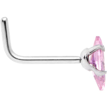 Load image into Gallery viewer, 20 Gauge 1/4'' Pink CZ Gem Ellipse L Shape Nose Ring
