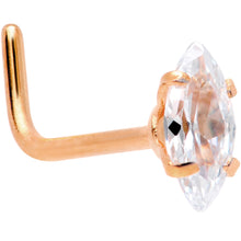 Load image into Gallery viewer, 20 Gauge 1/4'' Clear CZ Gem Rose Gold IP Ellipse L Shape Nose Ring