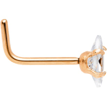Load image into Gallery viewer, 20 Gauge 1/4'' Clear CZ Gem Rose Gold IP Ellipse L Shape Nose Ring