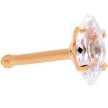 Load image into Gallery viewer, 20 Gauge 1/4'' Clear CZ Gem Rose Gold IP Ellipse Nose Bone