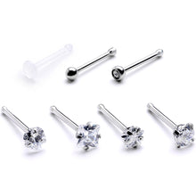 Load image into Gallery viewer, Clear CZ Gem Multi Shape 3mm Nose Bone 7 Pack