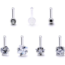 Load image into Gallery viewer, Clear CZ Gem Multi Shape 3mm Nose Bone 7 Pack