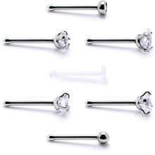 Load image into Gallery viewer, Clear CZ Gem Multi Shape 3mm Nose Bone 7 Pack