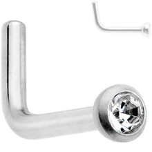 Load image into Gallery viewer, 18 Gauge Grade 23 Titanium Press Fit CZ Micro Ball L Shaped Nose Ring