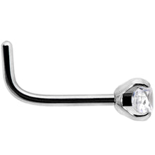 Load image into Gallery viewer, 20 Gauge 1/4'' Clear 3mm CZ Gem Grade 23 Titanium L Shaped Nose Ring