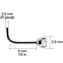 Load image into Gallery viewer, 20 Gauge 1/4'' Clear 3mm CZ Gem Grade 23 Titanium L Shaped Nose Ring