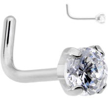 Load image into Gallery viewer, 20 Gauge 1/4'' Clear 3mm CZ Gem Grade 23 Titanium L Shaped Nose Ring