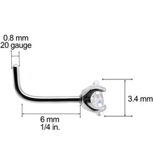 Load image into Gallery viewer, 20 Gauge Clear 3mm CZ Gem Grade 23 Titanium Rhombus L Shaped Nose Ring
