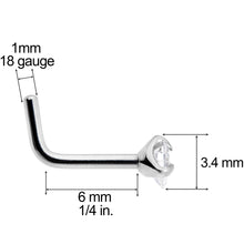 Load image into Gallery viewer, 18 Gauge Clear 3mm CZ Heart Gem Grade 23 Titanium L Shaped Nose Ring