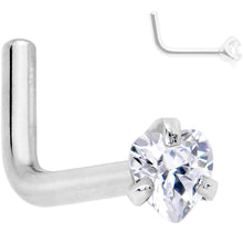 Load image into Gallery viewer, 18 Gauge Clear 3mm CZ Heart Gem Grade 23 Titanium L Shaped Nose Ring