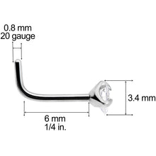 Load image into Gallery viewer, 20 Gauge Clear 3mm CZ Heart Gem Grade 23 Titanium L Shaped Nose Ring