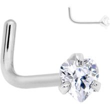 Load image into Gallery viewer, 20 Gauge Clear 3mm CZ Heart Gem Grade 23 Titanium L Shaped Nose Ring