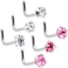 Load image into Gallery viewer, 20 Gauge 5/16'' Clear Pink Gem Variety L Shaped Nose Ring 6 Pack