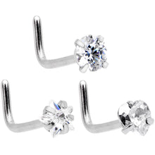 Load image into Gallery viewer, 20 Gauge 5/16'' Clear Pink Gem Variety L Shaped Nose Ring 6 Pack