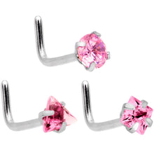 Load image into Gallery viewer, 20 Gauge 5/16'' Clear Pink Gem Variety L Shaped Nose Ring 6 Pack