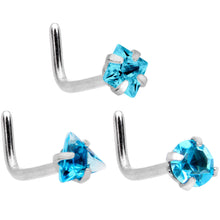 Load image into Gallery viewer, 20 Gauge 5/16'' Aurora Aqua Gem Variety L Shaped Nose Ring 6 Pack