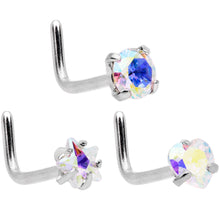 Load image into Gallery viewer, 20 Gauge 5/16'' Aurora Black Gem Variety L Shaped Nose Ring 6 Pack