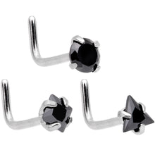 Load image into Gallery viewer, 20 Gauge 5/16'' Aurora Black Gem Variety L Shaped Nose Ring 6 Pack