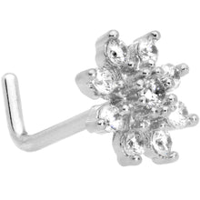 Load image into Gallery viewer, 20 Gauge 1/4'' Clear CZ Gem Flower L Shaped Nose Ring