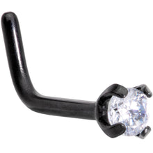 Load image into Gallery viewer, 20 Gauge 1/4'' Clear CZ Gem Black L Shaped Nose Ring